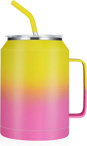 Miniatura 7 de zenbo - Vaso de acero inoxidable aislado al vacío con asa, tapa y popote, mantiene las bebidas frías hasta 36 horas, cuerpo a prueba de sudor, apto
