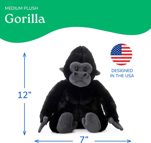 Miniatura 3 de The Petting Zoo Gorilla - Animal de peluche, regalos para niños, animales salvajes del zoológico Onez, juguete de peluche de gorila de 12 pulgadas