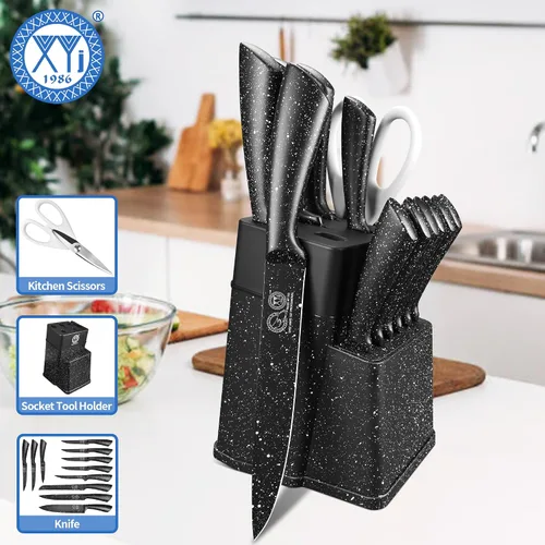 Miniatura 8 de XYJ juego de bloque con cuchillos de cocina, de acero inoxidable, con soporte, juego de cuchillos de chef profesional japonés, cuchillos para carne