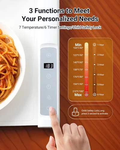 Miniatura 4 de Tapete de calentamiento de 42 x 16 pulgadas para alimentos extragrande, tapete extensible para calentar alimentos, bandeja de calentamiento