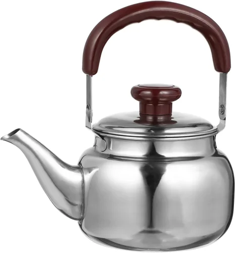 LIFKOME Hervidor de té tradicional de acero inoxidable resistente con parte inferior sándwich y manejo especial de tacto fresco, acabado de espejo,