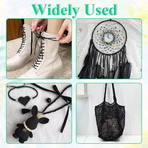 Miniatura 5 de anezus - Cordón de satén de nailon negro, cordón de nailon negro sedoso para pulseras trenzadas, collares colgantes, llaveros de macramé, cordones