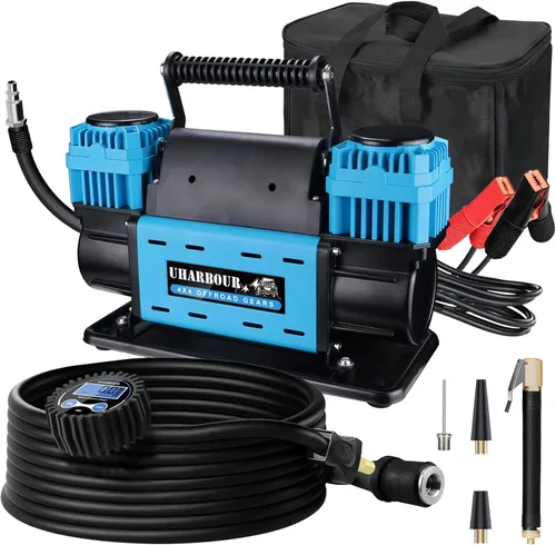 Compresor de aire todoterreno de 12V de doble compresor con manómetro digital de presión, compresor de aire todoterreno de 12 voltios de alta