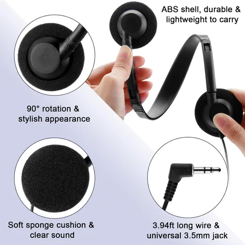Miniatura 3 de Yunsailing Paquete de 20 auriculares a granel con diadema ajustable de 0.138 in, auriculares para programas de aprendizaje, laboratorio de Negro