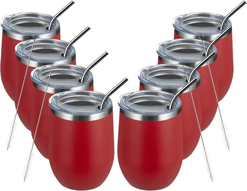 Miniatura 25 de MEWAY Vaso de vino sin tallo de 12 onzas con tapa, vaso de viaje de acero inoxidable con aislamiento de doble pared al vacío con popote, para Negro