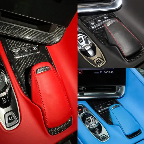 Miniatura 5 de 2 piezas Adorno de Base de Palanca de Cambios de Fibra de Carbono Genuina para Corvette C8 Z51 Z06 ZR1 Coupe HTC Stingray 2020 2021 2022 2023 2024