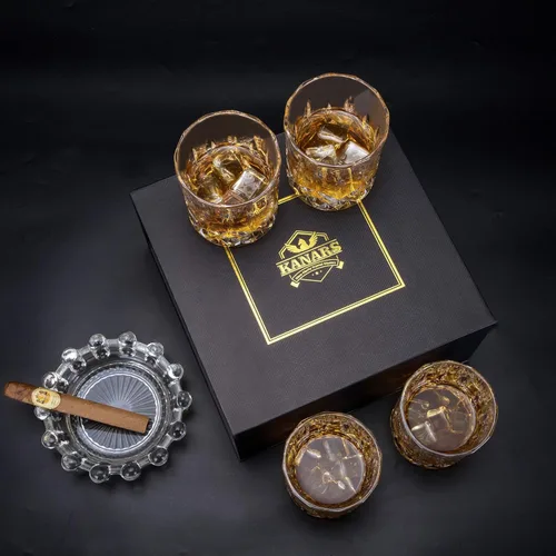 Miniatura 8 de KANARS Juego de 4 vasos de whisky estilo antiguo con caja de lujo - 10 oz. Utensilio de bar con base pesada para whisky escocés, bourbon, licor