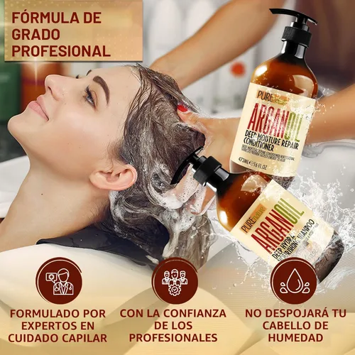 Miniatura 5 de Juego de champú y acondicionador de aceite de argán, cuidado marroquí sin sulfato con queratina, para cabello rizado, liso, seco y dañado