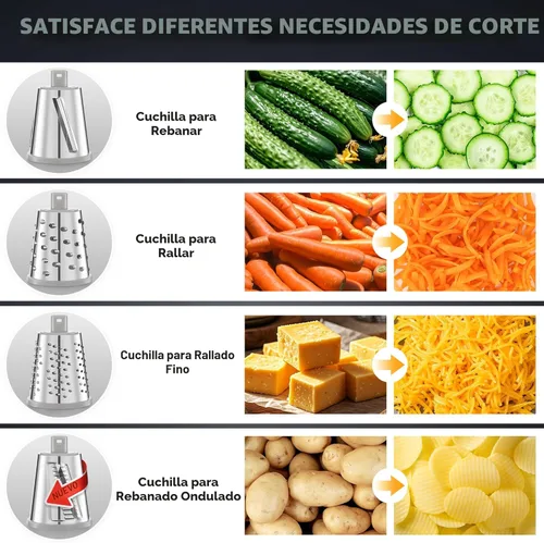 Miniatura 3 de Geedel Rallador Rotativo de Queso - Triturador de Verduras Mejorado con 4 Cuchillas Intercambiables, Triturador de Queso Fácil de Limpiar con Mango