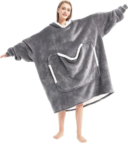 Miniatura 3 de Cozystar Manta con capucha y bolsillo gigante (Pet Won't Leave) extra suave forro polar Sherpa gruesa, cálida y acogedora sudadera de gran