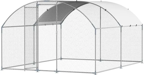 Miniatura 11 de VEVOR Gallinero de metal grande con paso, 13.1 x 9.8 x 6.5 pies para patio con cubierta impermeable, jaula grande para aves de corral
