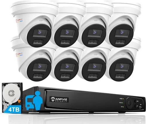 Anpviz Sistema de cámara de seguridad PoE 4K 16CH, visión nocturna a color inteligente, 8X H.265+ con cable 8MP cámaras IP para exteriores con