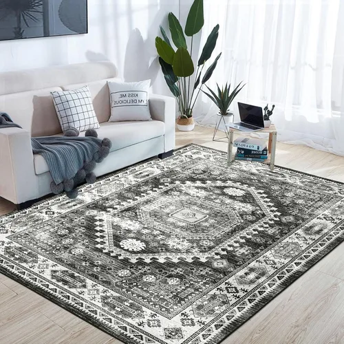 Miniatura 19 de FairOnly Alfombra bohemia lavable de 2 x 6 pies, estilo vintage, envejecida, tribal, antideslizante, no desprende pelusa, suave, plegable, alfombra