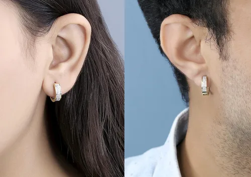 Miniatura 2 de Dazzlingrock Collection Round Diamond Double Row Unisex Hoop Earrings in Gold