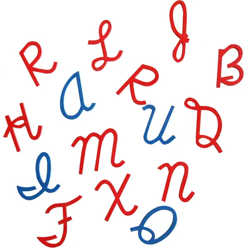 Montessori - Letras pequeñas del alfabeto movible (mayúscula, cursiva, mezcla de azul y rojo), materiales Montessori, herramientas educativas para