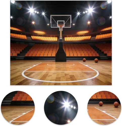 Miniatura 4 de Telón de fondo de baloncesto para decoración de fiesta de baloncesto, pancarta de 5 x 3 pies, foco de estadio, fotografía, telón de fondo