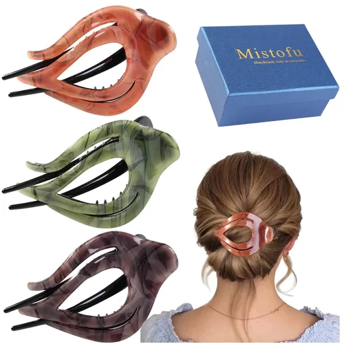 Miniatura 10 de Mistofu 3 pinzas planas de garra – Pinzas curvadas francesas Concord – Fuerte agarre antideslizante garra para mujeres – Pinza grande para cabello