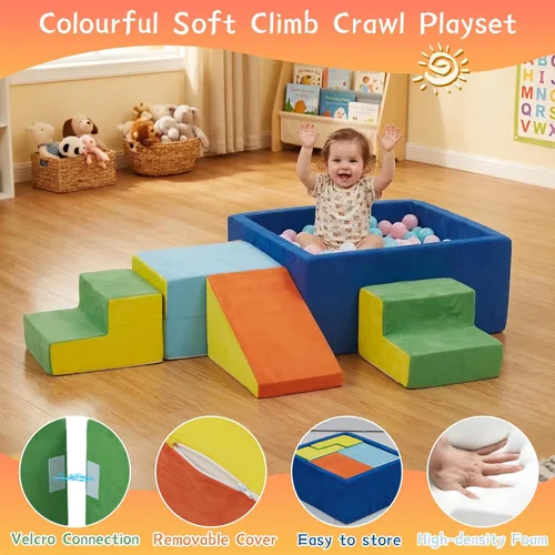 Miniatura 3 de STAOLENE Bloques de espuma suave para trepar con alberca de bolas, 6 piezas de color, juguetes de escalada para interiores para niños pequeños