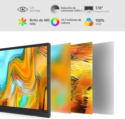 Miniatura 2 de MNN Monitor portátil de 14 pulgadas FHD 1920 * 1200P USB C HDMI Ultradelgado IPS para viajes con altavoces, HDR Plug&Play, monitor externo