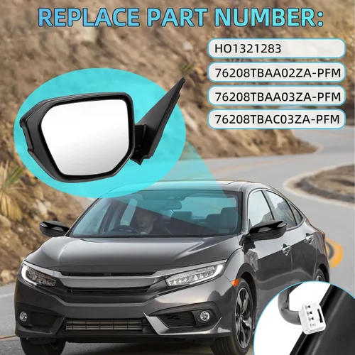 Miniatura 3 de KAKSEY Espejo eléctrico para puerta del lado derecho del pasajero, compatible con Honda Civic 2016, 2017, 2018, 2019, 2020, 2021, vidrio con ajuste