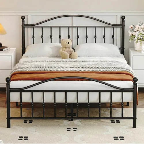 Miniatura 10 de IDEALHOUSE Base de cama de tamaño individual, base de cama clásica de metal con cabecero/estribo vintage victoriano, base de colchón sin ruido