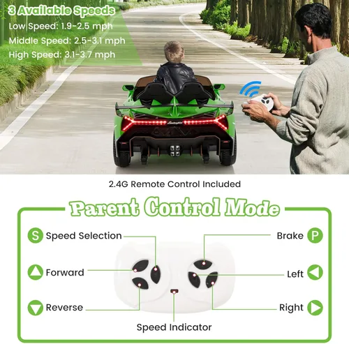 Miniatura 4 de Costzon - Automóvil de paseo Lamborghini con licencia, vehículo deportivo 4WD con batería de 12 V, control remoto, 3 velocidades, puertas Verde