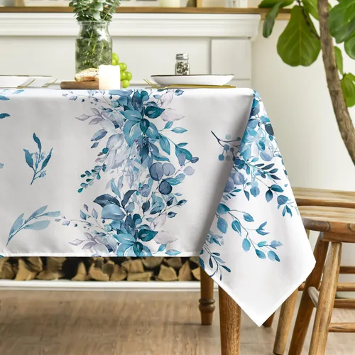 Miniatura 3 de Horaldaily Mantel de primavera rectangular de 52 x 70 pulgadas, mantel floral de eucalipto azul para decoración de fiestas, pícnic, cenas