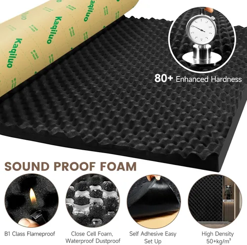 Miniatura 2 de Espuma de Aislamiento Acústico Autoadhesiva y Gruesa con Forma de Huevera, 13.99 pies cuadrados x 1.77 pulgadas de Grosor, 50+kg/m³, Resistente al