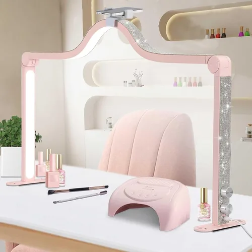 Miniatura 11 de Luz de Media Luna para Manicura, Lámpara de Uñas Cuadrada Plegable de 87.6 cm con Soporte para Teléfono, Lámpara de Manicura de Media Luna Ajustable
