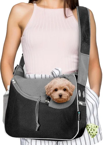 PetAmi Portador tipo cabestrillo para perros pequeños, bolsa cruzada de lados suaves tipo cartera para llevar cachorros, bolsa ajustable tipo