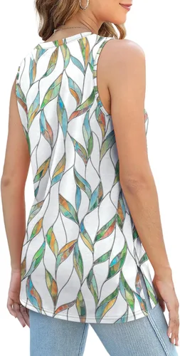 Miniatura 5 de XIEERDUO Camisetas sin mangas para mujer, cuello redondo, ajuste holgado, básicas, casuales, de verano, con abertura lateral, sin mangas