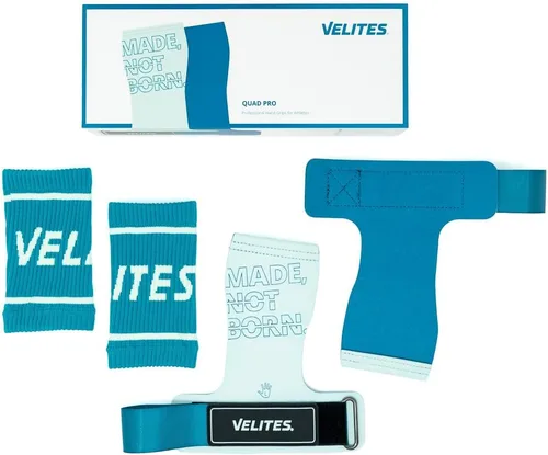 Miniatura 3 de Velites - Puños oficiales Quad Pro de Games - con tiza - Pulseras incluidas - Pull-ups, musculares y dedos de los pies a la barra 2-Azul claro