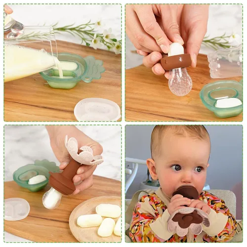 Miniatura 2 de Haakaa Flower Baby Alimentador de alimentos frescos con bandeja para congelador, molde de paletas de leche materna para alivio de enfriamiento