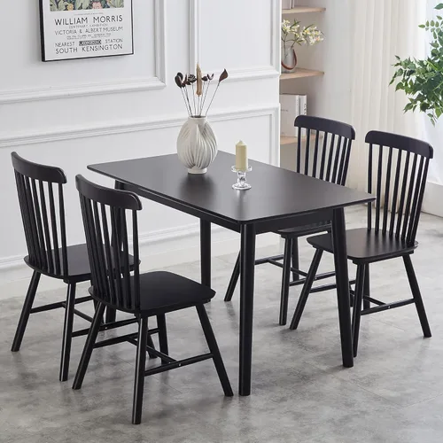 Miniatura 8 de Juego de 8 sillas de comedor estilo granja, sillas Windsor de madera de goma maciza con respaldo de husillo, muebles modernos de mediados de siglo