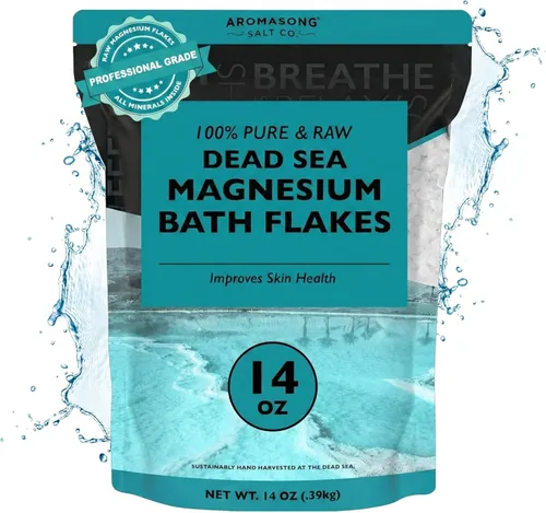 Miniatura 9 de Aromasong Escamas de magnesio del mar muerto, 14 onzas. Paquete resellable - Sales de baño de cloruro de magnesio relajantes musculares remojadas.
