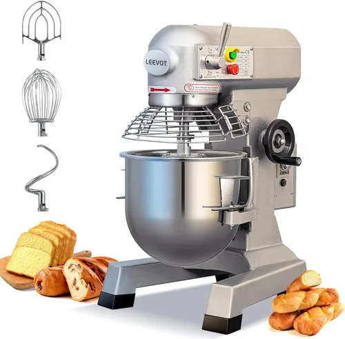 Miniatura 10 de Mezclador comercial de alimentos de 30 cuartos de galón, 1250 W, mezclador comercial de 3 velocidades ajustable con función de temporizador, Plateado