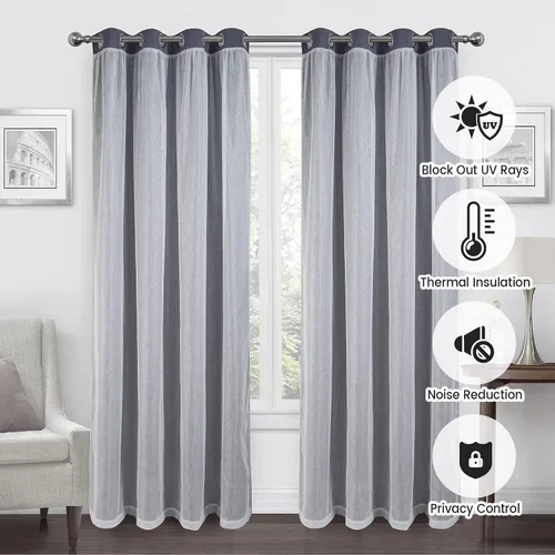 Miniatura 3 de OKYUK Paneles de cortinas opacas para dormitorio, cortinas de bloqueo de calor y luz completa, 52 x 84 pulgadas, panel de cortina opaca con ojales