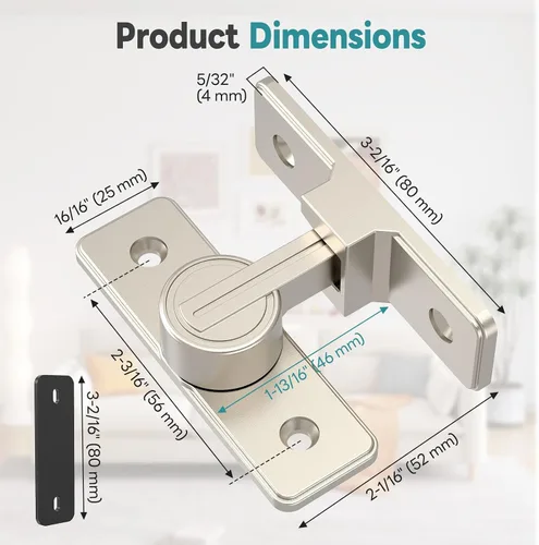 Miniatura 2 de Cerradura de Puerta de Granero de 90 Grados Resistente, Pestillo de Puerta Corredera de Aleación de Zinc para Granero, Jardín, Baño, Cerca, Níquel-1