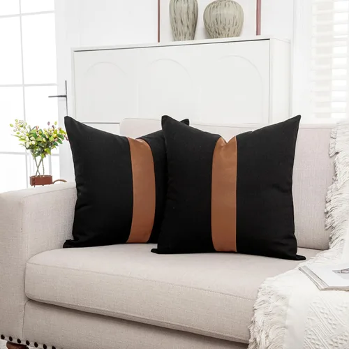 Miniatura 2 de Juego de 2 fundas de almohada negras y marrones de 18 x 18 pulgadas, fundas de almohadas modernas con rayas estilo granja para sofá, sala de estar