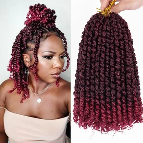 Miniatura 10 de ZRQ Paquete de 8 paquetes de cabello corto pretrenzado Bob Passion Twist con extremos rizados, 10 pulgadas, cabello negro preenrollado, 12