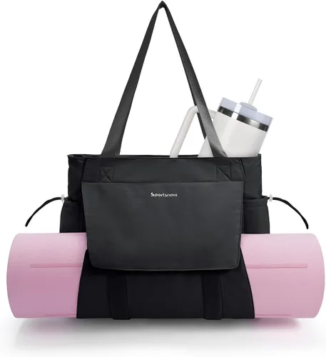 Miniatura 11 de sportsnew Bolsa para esterilla de yoga, bolsas de gimnasio para mujeres y hombres con bolsillo impermeable y gancho y bucle, almacenamiento de Gris