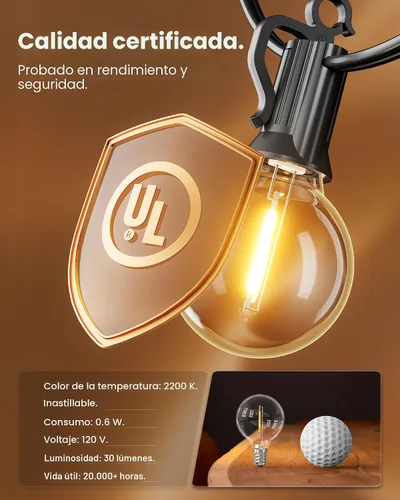 Miniatura 5 de Tira de luces G40 de 25 pies, con focos transparentes, con certificado UL para patios traseros, interiores y exteriores, negro, SYNCHKG061359