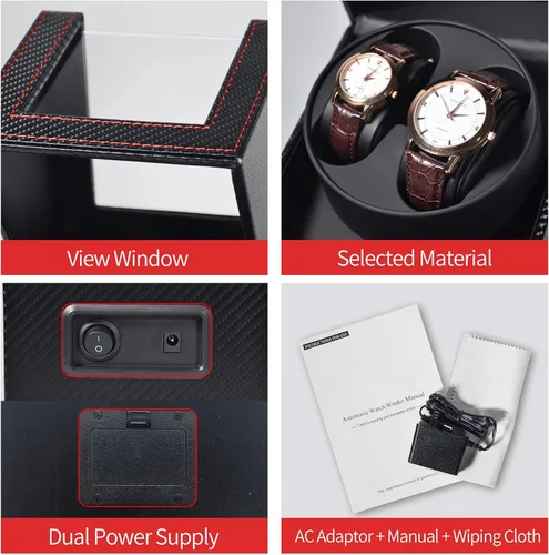 Miniatura 3 de Enrolladores automáticos de reloj para relojes automáticos, caja de bobinadora de reloj doble para hombres y mujeres, caja de almacenamiento