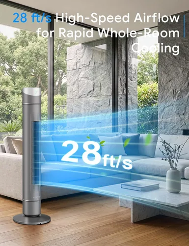 Miniatura 63 de ZAFRO Ventilador de torre inteligente para dormitorio, ventilador de torre oscilante de 120°, 28 pies/s de alta velocidad, 12 velocidades, 4 modos