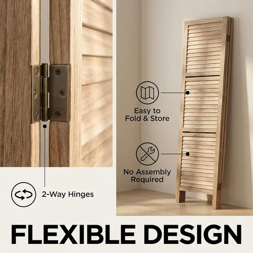 Miniatura 3 de Bluecat Divisor de habitación de 4 paneles con estantes, pantalla de privacidad plegable de 64 pulgadas de ancho x 67 pulgadas de alto, pared