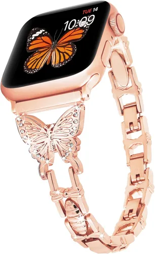 Miniatura 10 de Correa de mariposa compatible con Apple Watch Band de 1.575 pulgadas con funda para iWatch Series 6, SE, 5, 4, bonitas correas de joyería de metal
