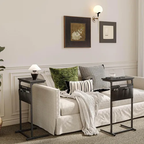 Miniatura 2 de Mesa auxiliar en forma de C, mesa lateral para sofá, bandeja pequeña para TV, mesa de sofá con bolsa de almacenamiento para espacios pequeños, sala