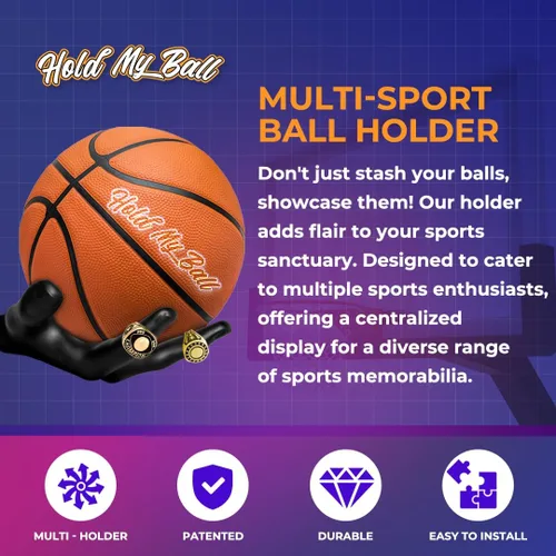 Miniatura 7 de Soporte de pelota montado en pared – Resina premium – Exhibición de baloncesto, fútbol, fútbol americano – Cuelga pelotas de forma segura