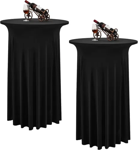 Miniatura 21 de 6 paquetes de faldas de mesa de cóctel redondas de 32" x 43" de elastano elástico con drapeados ondulados, fundas de mesa de cóctel ajustadas