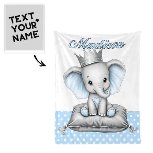 Miniatura 2 de Manta de vellón personalizada para niños con nombre, bonita manta de bebé de elefante para cama (30 x 40 pulgadas)